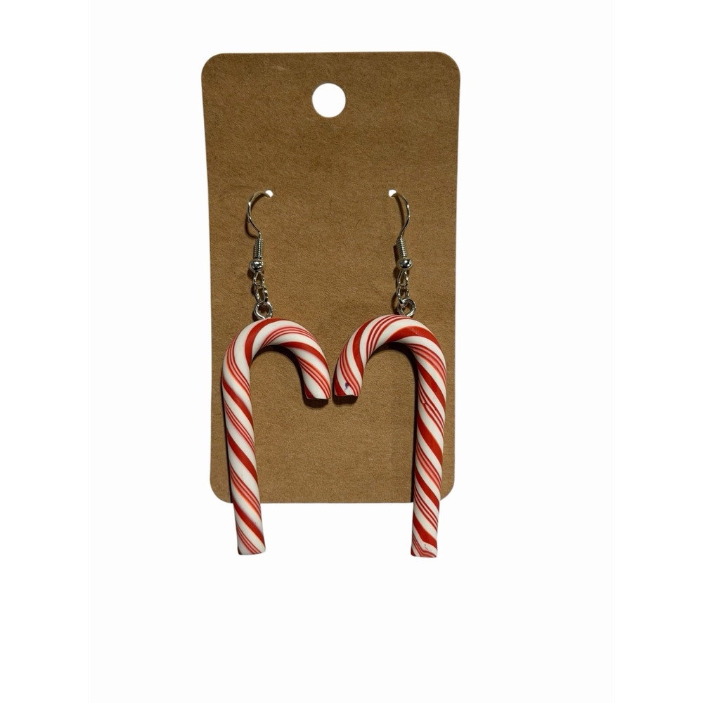 Handmade Christmas Candy‎ Cane Dangle Earrings Red White Peppermint Holiday Drop